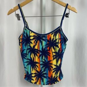 Malibu Dream Girl XL Retro Tropical Hawaiian Palm Trees Tankini Tank Bikini Top